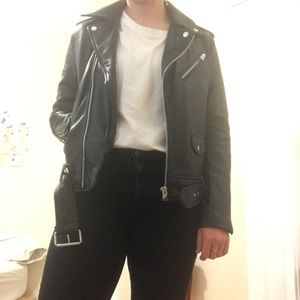Leather biker jacket.